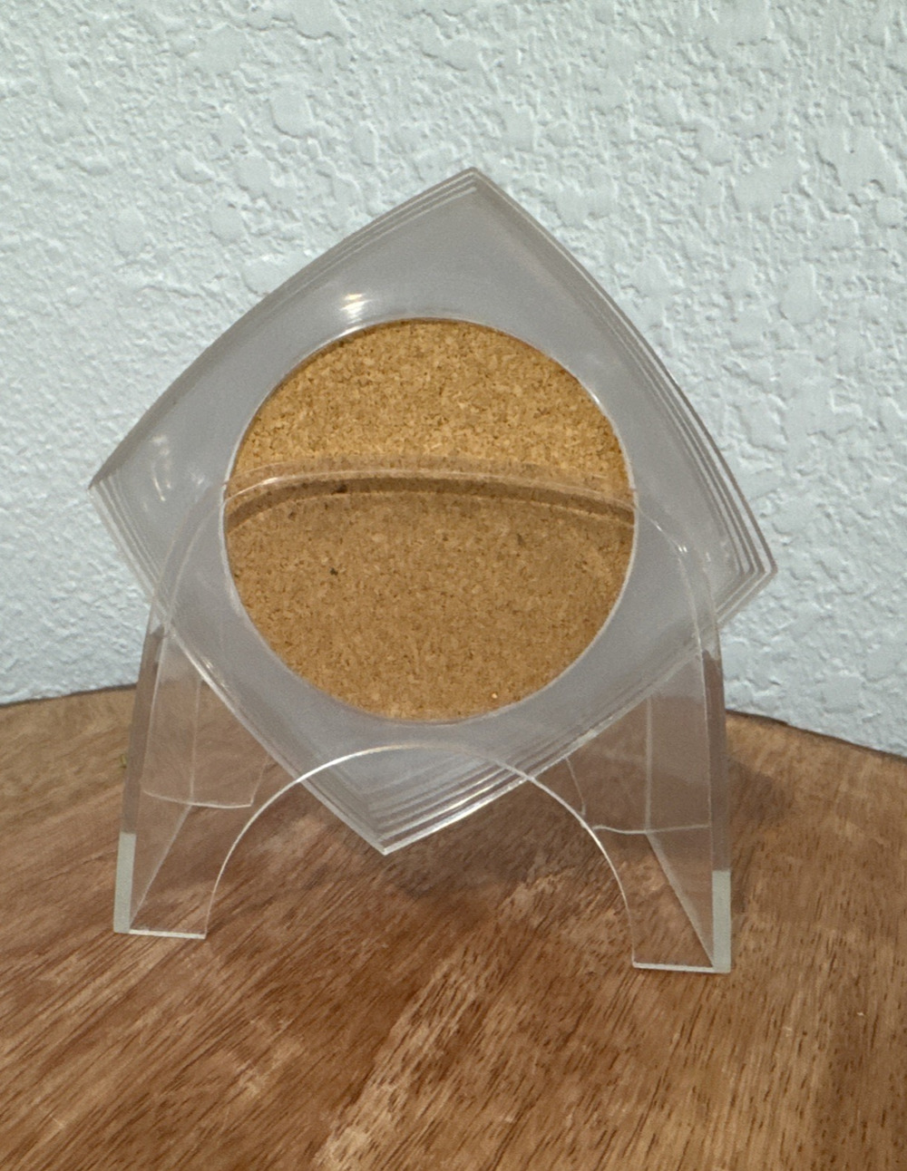 VTG Set 8 Clear Lucite Acrylic Cork square Coasters With Holder Case Hong Kong